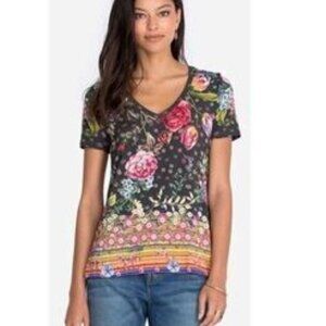 JOHNNY WAS Bamboo Floral Printed T-shirt V-Neck Tee Boho Art Womens M